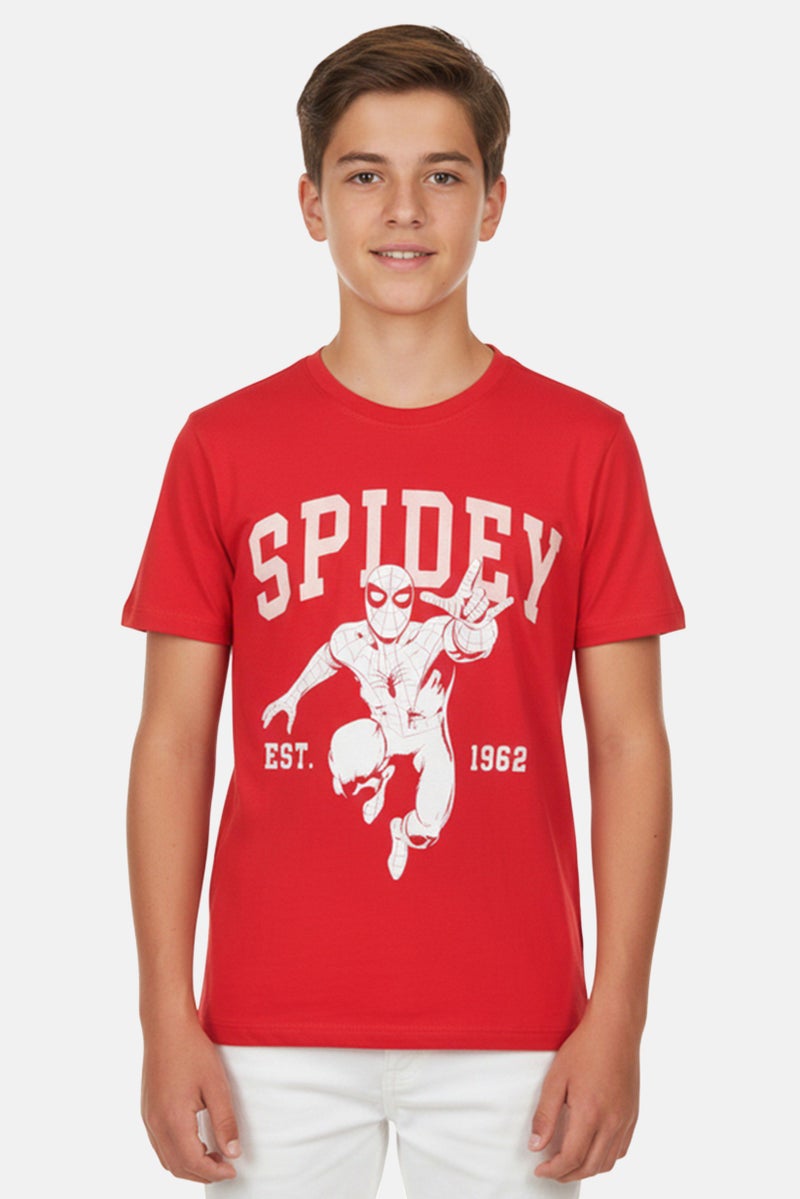 MARVEL Spiderman Kids Boy Short Sleeve T-Shirt, Red - Image 1